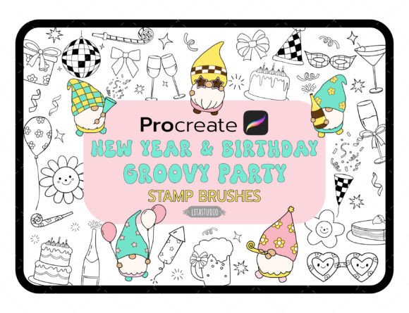 Download PARTY STAMPS, Groovy, Procreate Brushes - Procreate brush Collection