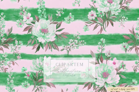Download Green Pink Mint Peony Stripe Pattern - Premium Resources