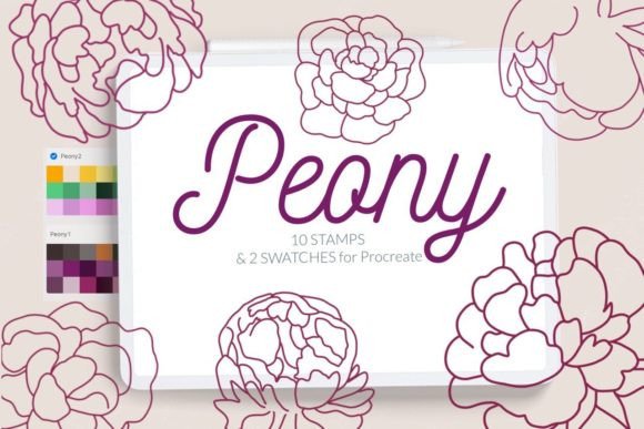 Download Peony Procreate Stamp Brushes Line Art - Line Collection