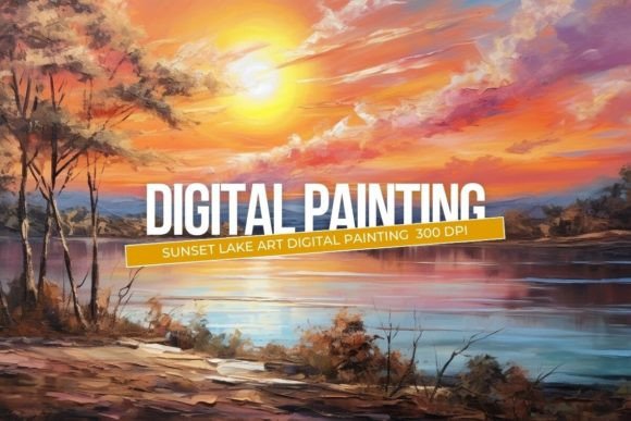 Download Sunset Lake Art Digital Painting - Digital painting Collection