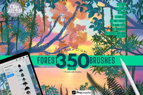 Download 350 Forest Leaves Grass Procreate Brushes - Procreate brush Collection