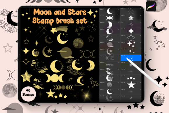 Download Moon and Stars Procreate Brush Stamps - Procreate brush Collection