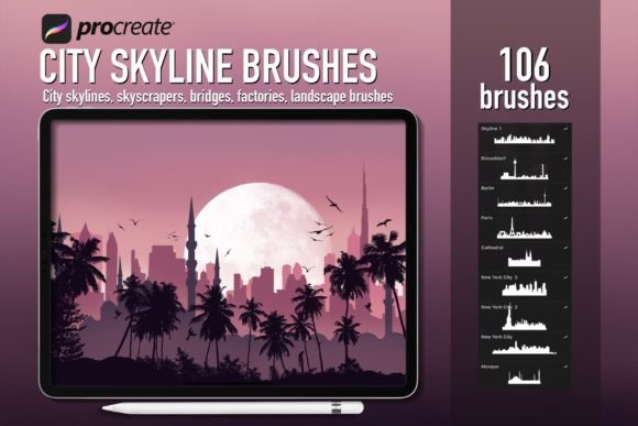 Download Procreate City Skyline Creator Brushes - Line Collection