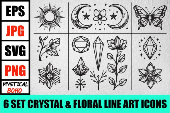 Download Mystic Boho Celestial Line Art Pack - Line Collection