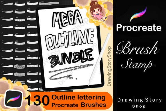 Download 130 Procreate Outline Lettering Brushes - Line Collection