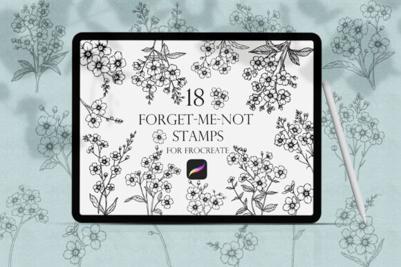Download Forget-me-not Procreate Line Art Stamps - Line Collection