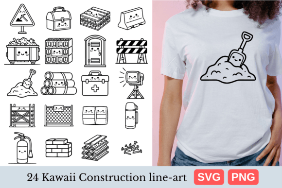 Download 24 Kawaii Construction Lineart SVG Bundl - Line Collection