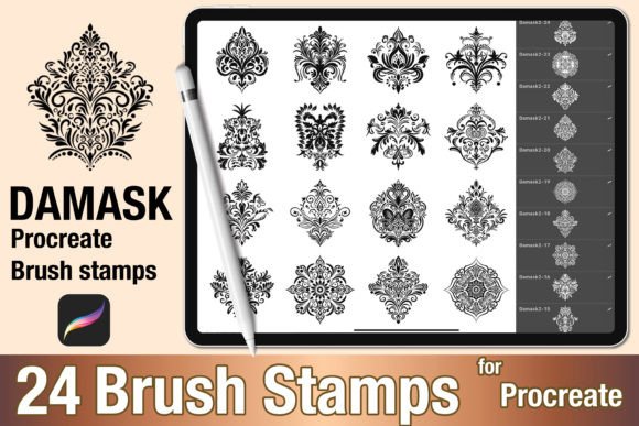 Download Procreate Brush Stamp Damask Motif 02 - Procreate brush Collection