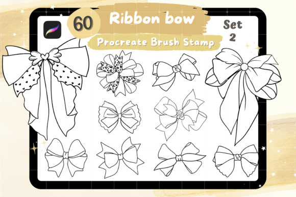 Download 60 Ribbon Bow Procreate Brush Stamp - Procreate brush Collection