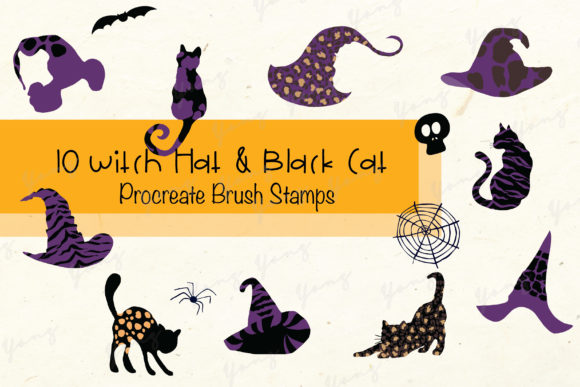 Download Procreate Brush Stamp Halloween Hat&amp;Cat - Procreate brush Collection