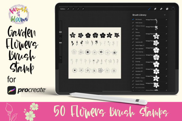 Download Procreate Brush Stamp 50 Garden Flowers - Procreate brush Collection