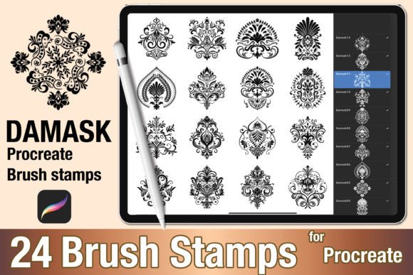 Download Procreate Brush Stamp Damask Motif 01 - Procreate brush Collection