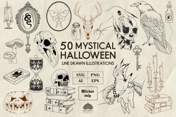 Download Mystical Halloween Line Art Svg Png - Line Collection
