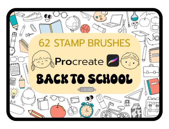Download SCHOOL STAMPS, Groovy, Procreate Brushes - Procreate brush Collection
