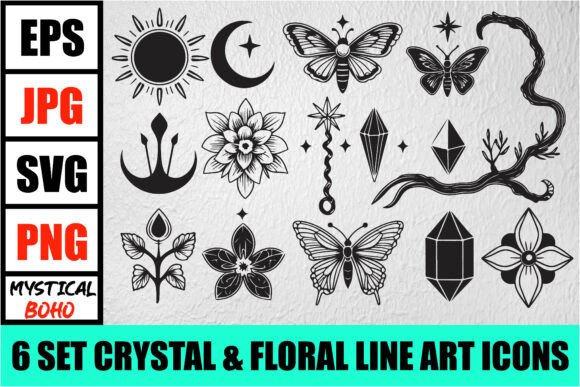 Download Mystic Boho Celestial Line Art Pack - Line Collection