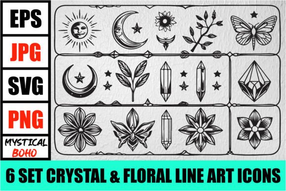 Download Mystic Boho Celestial Line Art Pack - Line Collection